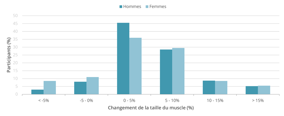 Changements en hypertrophie musculaire chez les femmes et les hommes participant à l'étude
