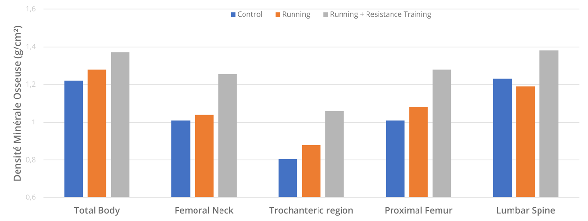 Measurement of bone mineral density in the 3 groups